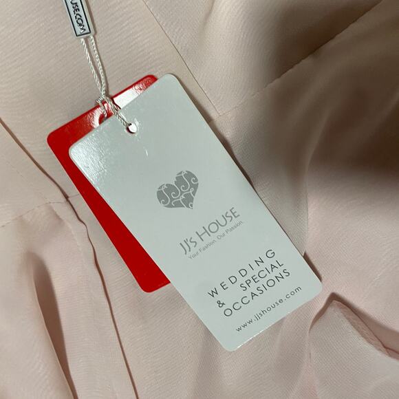 JJs House Chiffon Mini Dress Fit & Flare Pleated Bodice Vneck Blush Pink NEW 8 - Picture 12 of 13